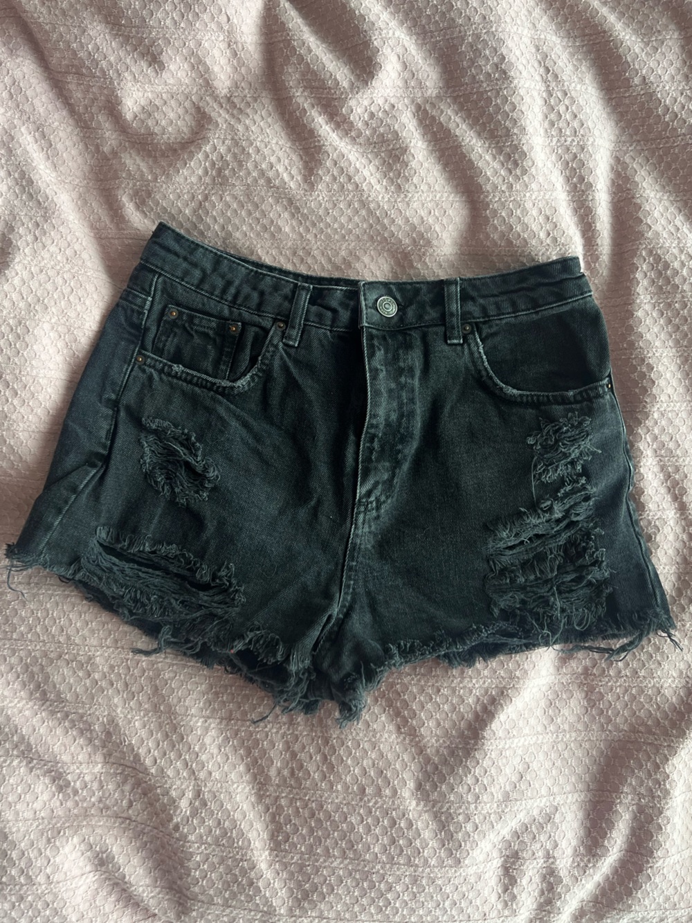 Topshop Black 'MOM' High-Waist Jean Shorts